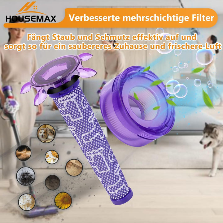 HOUSEMAX Upgrade V8 V7 Filter Ersatz Kit für Dyson V8 Absolute Animal, SV25, SV37 – 2 HEPA Nachmotor