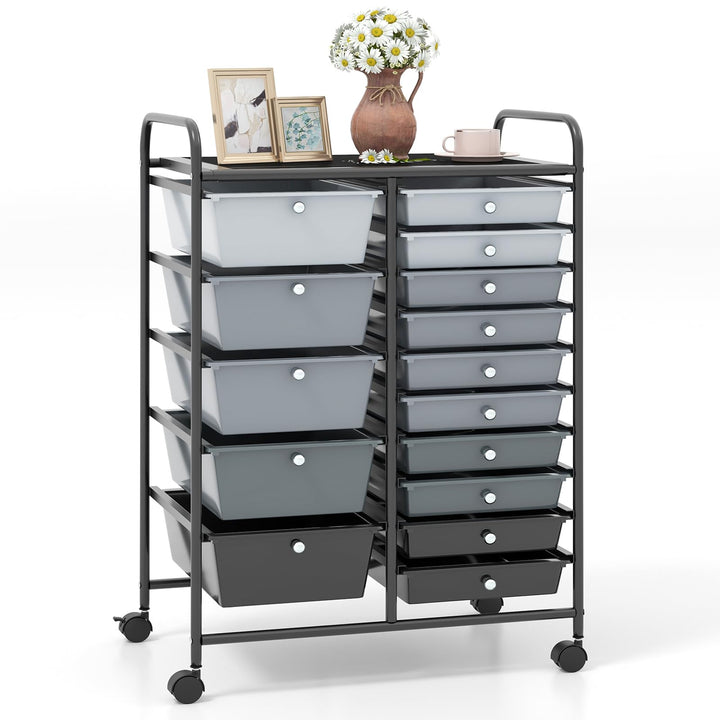 COSTWAY Rollwagen mit 15 stapelbaren Schubladen, Schubladenwagen Rollcontainer mit Metallgestell und