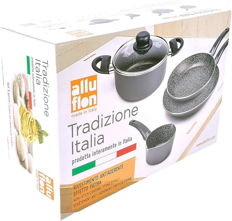 ALLUFLON 0018026573 Tradizione Italia 5 Teileges Set: Pfannen 20-24-28 cm, Stielkasserolle, 16-20 cm