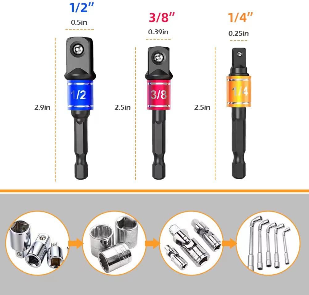 32pcs flexibler Bohrer-Erweiterungssatz, drehbarer Gelenk-Sockel 1/4 3/8 1/2 Zoll-Hex-Sockel-Adapter