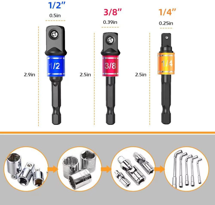 32pcs flexibler Bohrer-Erweiterungssatz, drehbarer Gelenk-Sockel 1/4 3/8 1/2 Zoll-Hex-Sockel-Adapter