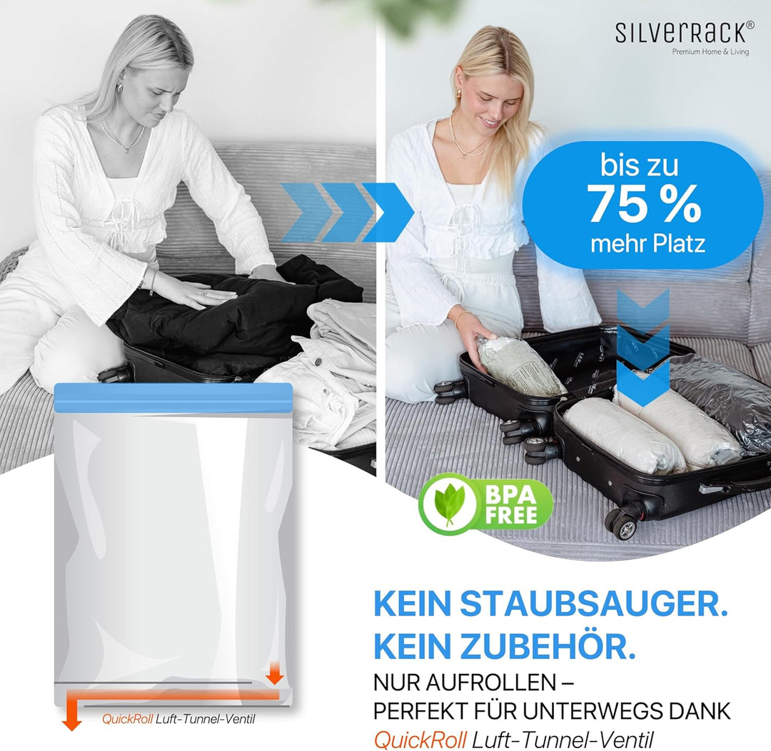 Vakuumbeutel für Kleidung Reise zum Rollen [8 Stück] X-Large (50x70 cm) - grosse Rucksack Kompressio