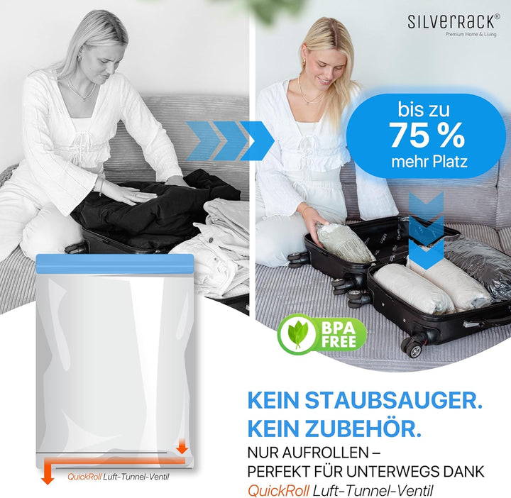 Vakuumbeutel für Kleidung Reise zum Rollen [8 Stück] X-Large (50x70 cm) - grosse Rucksack Kompressio