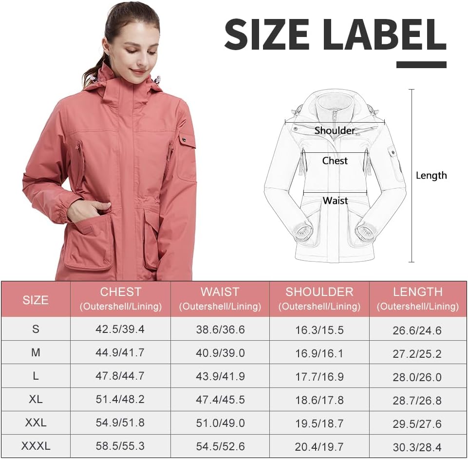 Ambayz Damen 3-in-1-Skijacke 2 Stück Set mit Fleece gefüttert Outdoor-Wanderjacke wasserdicht winddi