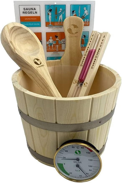 Sauna Zubehör Set Premium 5.0 Saunaset 6-teilig aus Kiefernholz