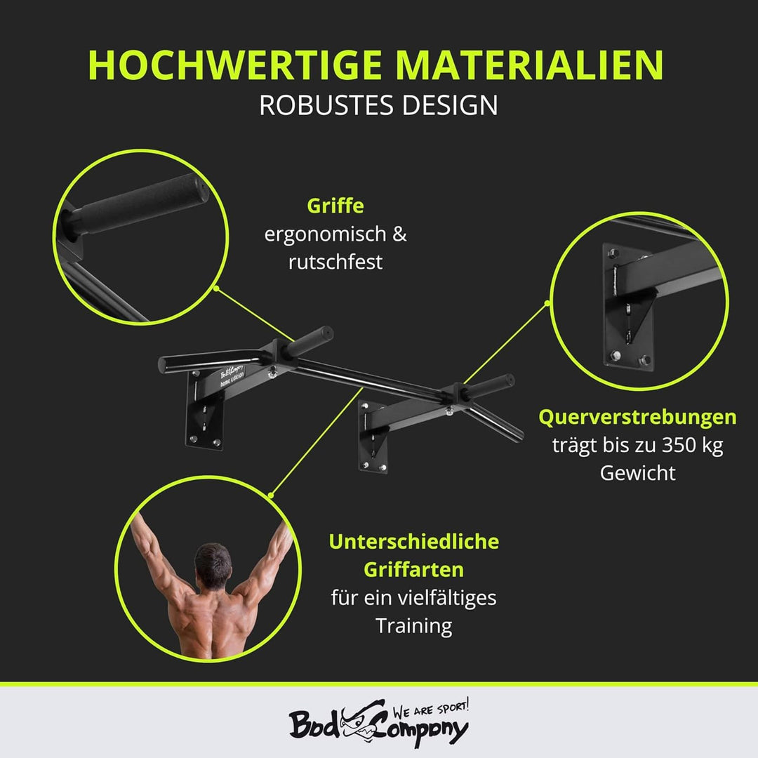 Bad Company Klimmzugstange Wandmontage bis 350 kg belastbar - Klimmzug Stange Wand inkl. Anleitung u