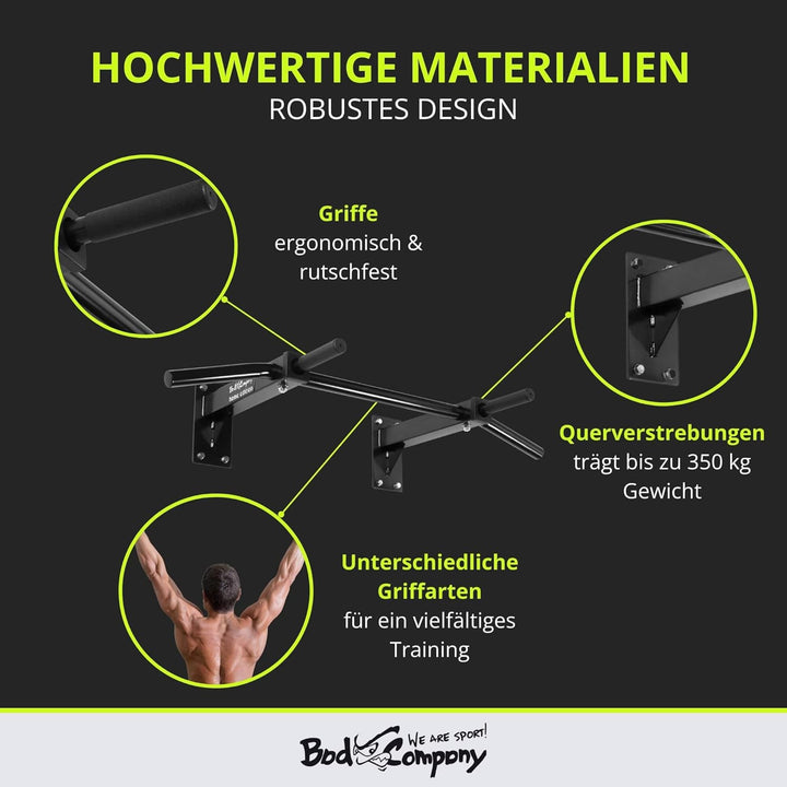 Bad Company Klimmzugstange Wandmontage bis 350 kg belastbar - Klimmzug Stange Wand inkl. Anleitung u