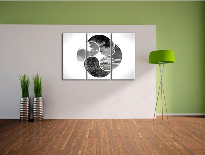 Pixxprint Die Vier Elemente Kunst als Leinwandbild | Grösse: 3 Teilig (120x80) | Wandbild| Kunstdruc