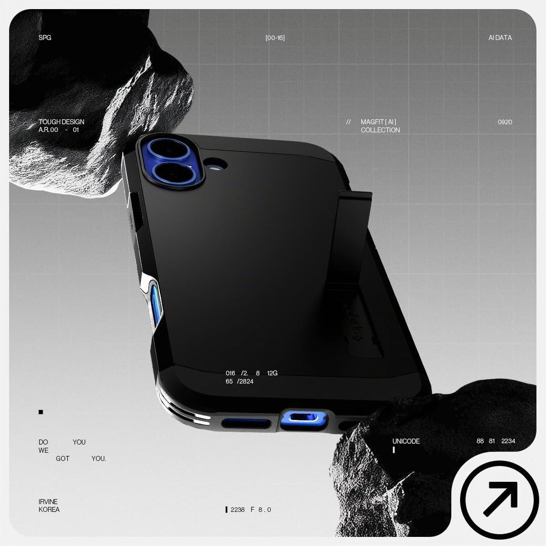 Spigen Tough Armor (AI) MagFit Hülle für iPhone 16, Kompatibel mit MagSafe Zubehör -Schwarz iPhone 1