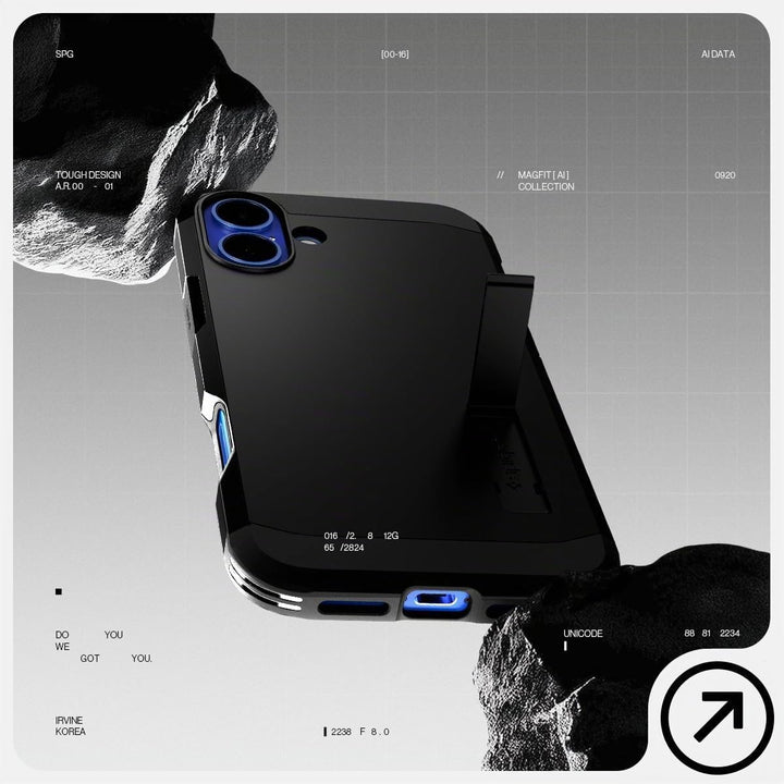 Spigen Tough Armor (AI) MagFit Hülle für iPhone 16, Kompatibel mit MagSafe Zubehör -Schwarz iPhone 1