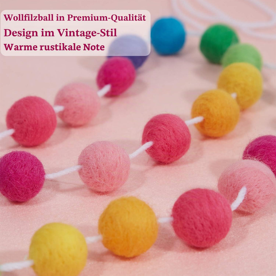 2 Stück Wolle Filz Ball Girlande Bunte Pom Pom Girlande Handgefertigt 6,5 Fuss Lang 24 Bälle Filz Ku