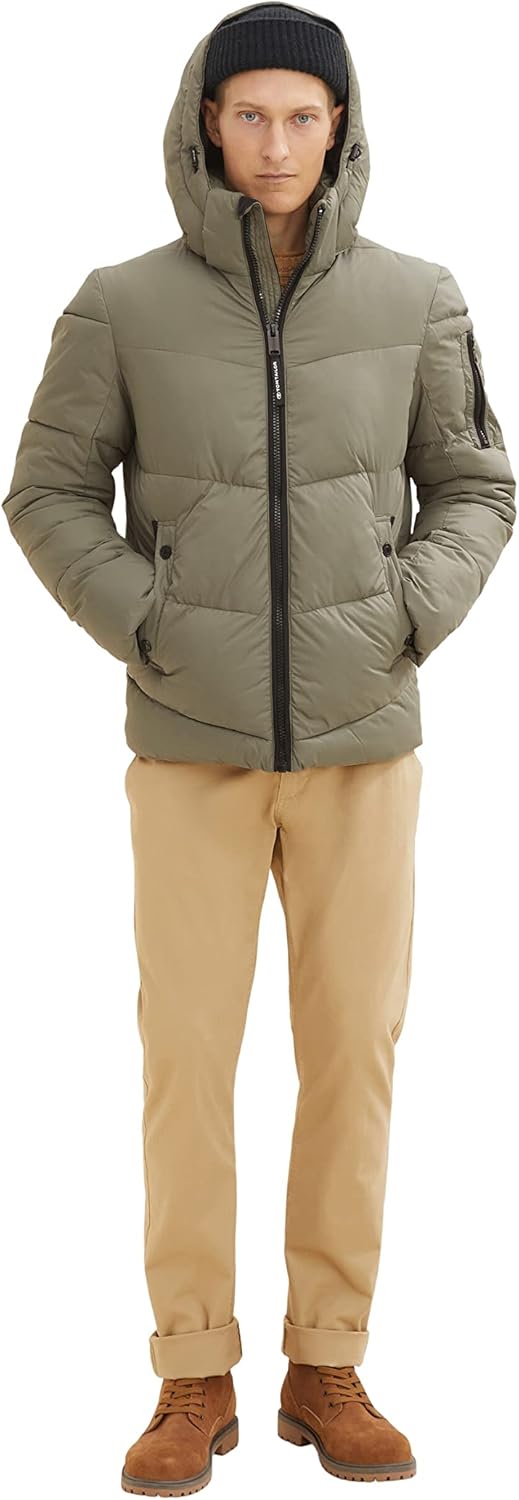 TOM TAILOR Herren Puffer Jacke mit Kapuze XXL 10415 - Dusty Olive Green, XXL 10415 - Dusty Olive Gre