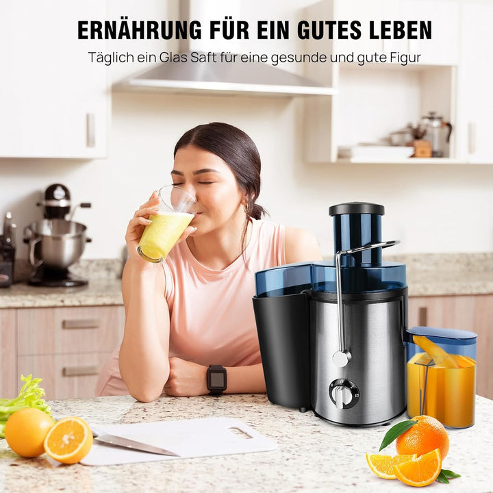 Entsafter Gemüse und Obst, 65 mm Einfüllschacht, 2 Einstellungen, Leicht zu reinigen, BPA-frei