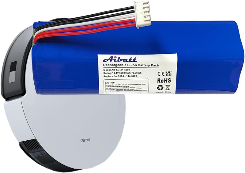 Aibatt 14.8V 5200mAh Li-lon Akku, Ersatzakku für Ecovacs Deebot T8 Pure,T8+, Deebot T9, Deebot T10,