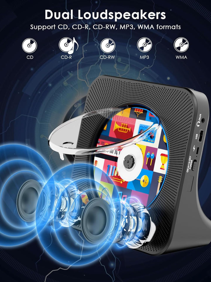 Gueray CD Players Bluetooth CD-Player mit Lautsprecher Unterstützt Fernbedienung Anzeige FM Radio mi