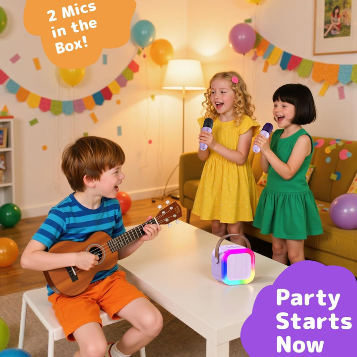 Fede Karaoke Maschine für Kinder Erwachsene, Mini Karaoke Maschine mit 2 Mikrofonen, Tragbarer Bluet
