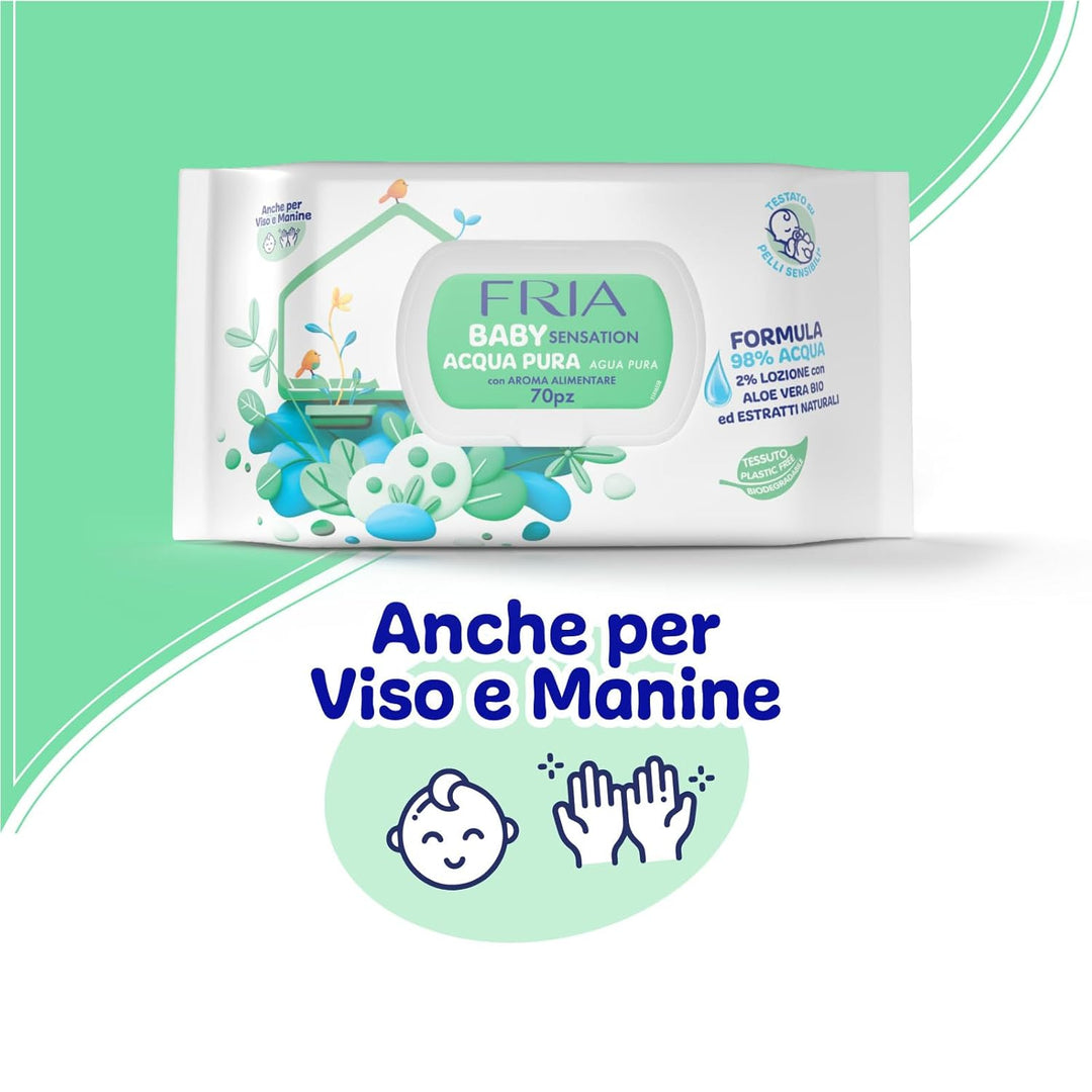 Fria Baby Sensation Reines Wasser Windelwechseltücher, Formel mit 98% gereinigtem Wasser mit Reinigu