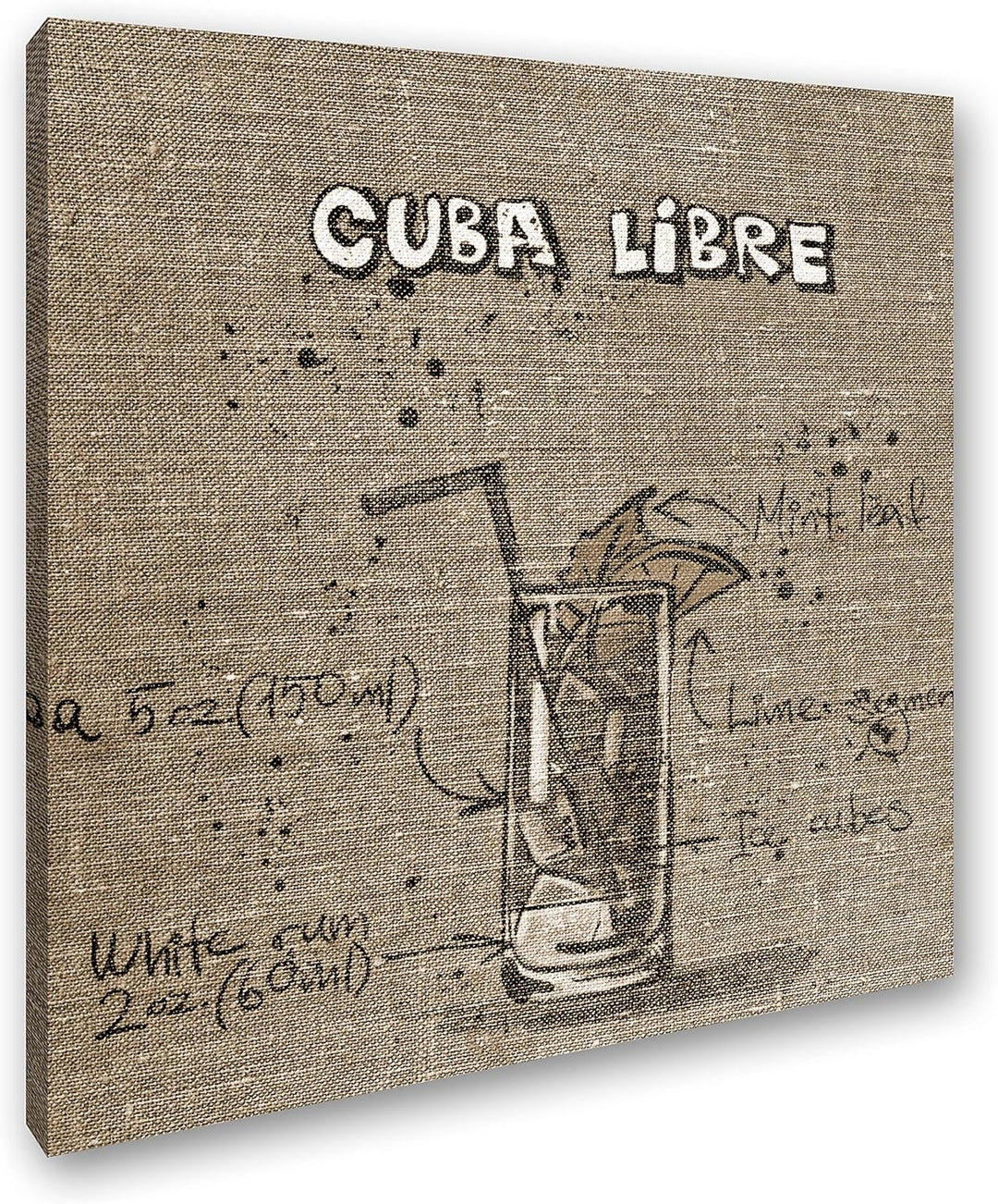 deyoli Rezept für einen Cuba Libre Format: 60x60 Effekt: Sepia als Leinwandbild, Motiv auf Echtholzr