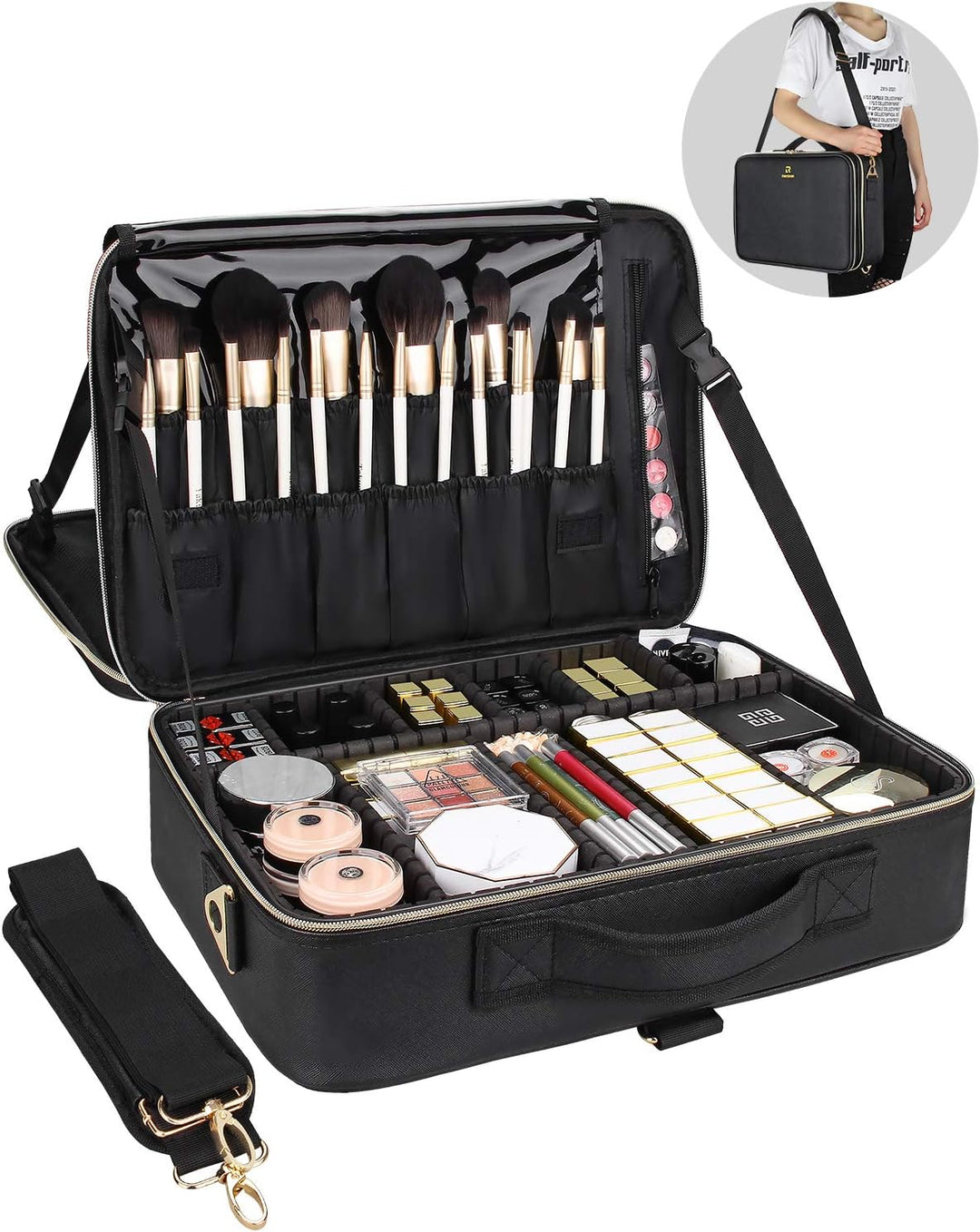 Relavel Grosse Kosmetiktasche - 15.8 inches, Portable Reise Kosmetikkoffer Damen Make Up Tasche Prof