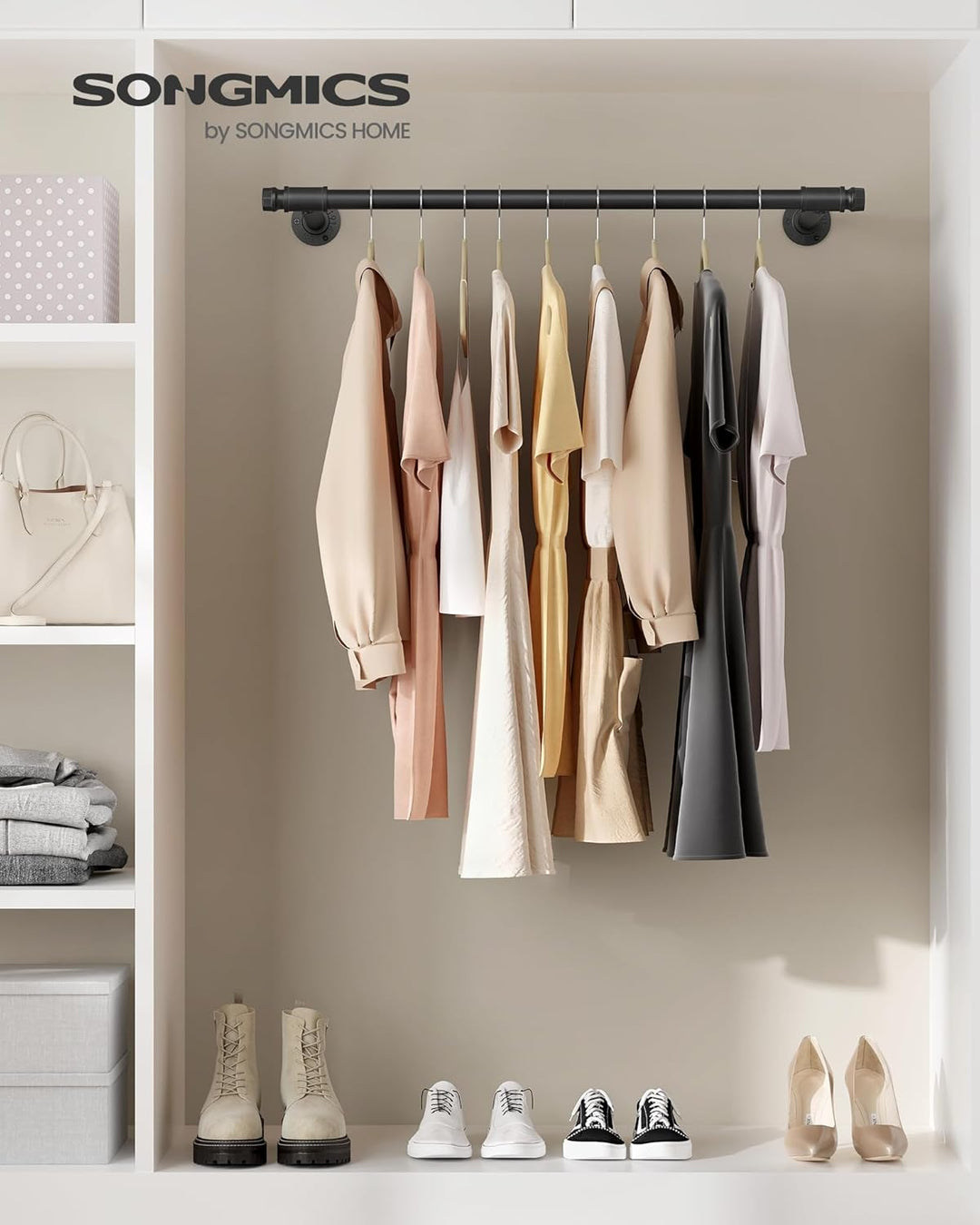 SONGMICS Kleiderstange für die Wand, 2er Set, Kleiderständer Wandmontage, Industrie-Design, platzspa
