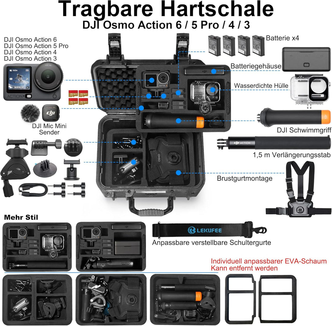 LEKUFEE wasserdichte Hartschalen-Tragetasche für DJI Osmo Action 6,Osmo Action 5 Pro/4/3,Standard Co