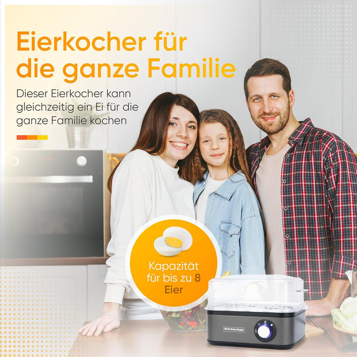 Eierkocher Edelstahl für 1 bis 8 Eier mit elektronischer Kochzeitüberwachung, inkl. Messbecher mit E