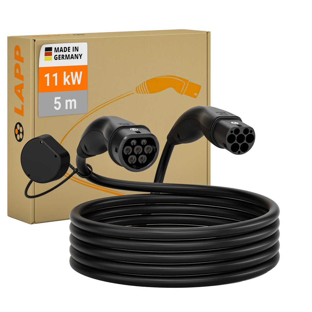 Lapp Mobility Typ 2 Ladekabel 11 KW/Glatt / 20 A / 3-Phasig/E-Auto Ladekabel/Mode 3 / 5m 5 Meter Sch