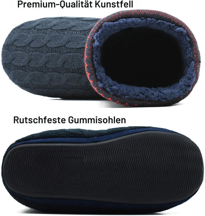 COFACE Herren Hüttenschuhe Lammfell Winter Hausschuhe Warme Plüsch Gefütterte Hausstiefel Männer Hau