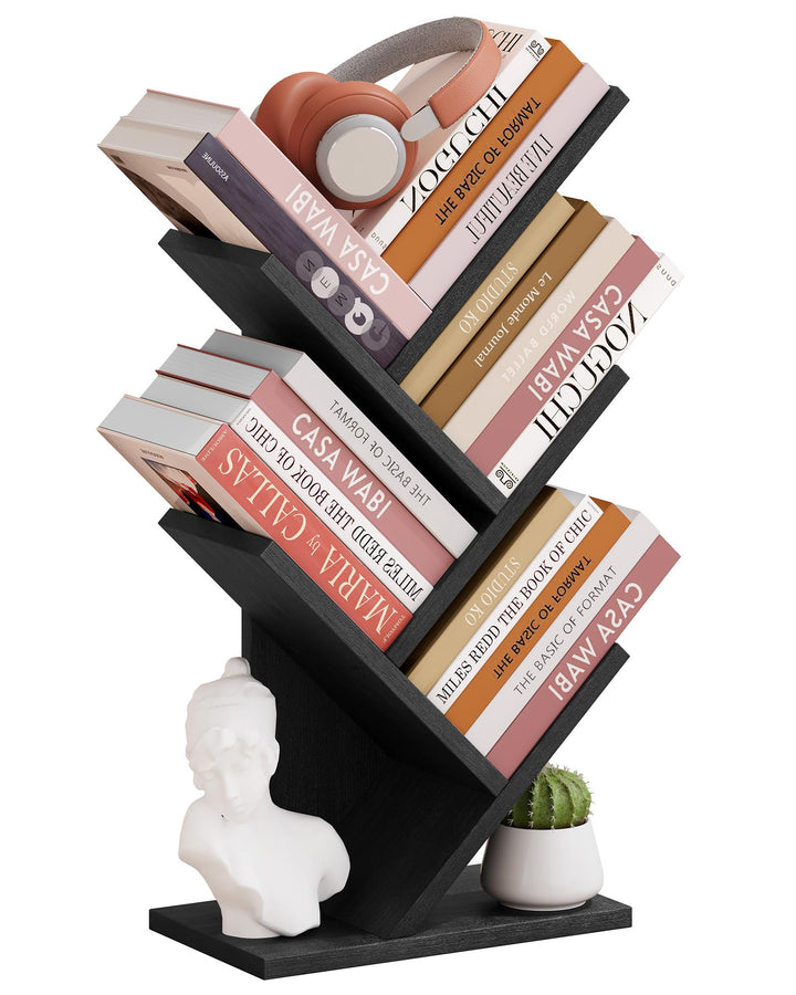 Hoctieon Bücherregal Baumform, Standregal mit 4 Ebenen, Bookshelf Bookcase Holz Eckregal Stehend für