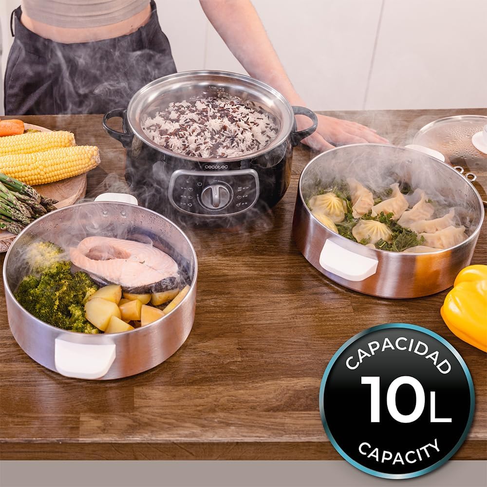 Cecotec Elektrischer Dampfgarer Vapovita Steelpot. Leistung 1300W, Edelstahlbehälter, 10L, einstellb