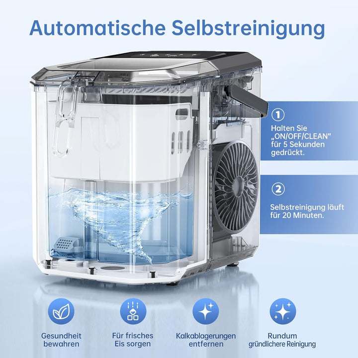 WIE Eiswürfelmaschine 1.3L/12KG Eiswürfelmaschinen Kleine mit Schaufel Wassertank 9 Würfel in 6 Minu