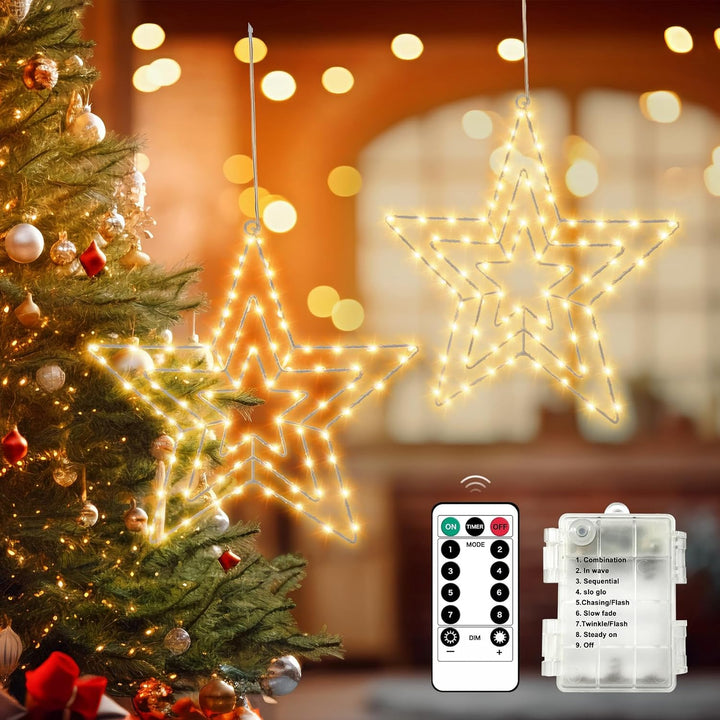 Bigzom LED Sterne Fenster Weihnachtsdeko 75 LED, Drehbar Weihnachtsbeleuchtung Batteriebetriebene mi