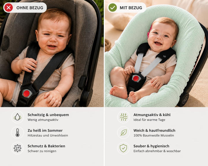 BEZUG Babyschale Sommer Sommerbezug Universal 100% Musselin Baumwolle Schonbezug Babyschalebezug (MU