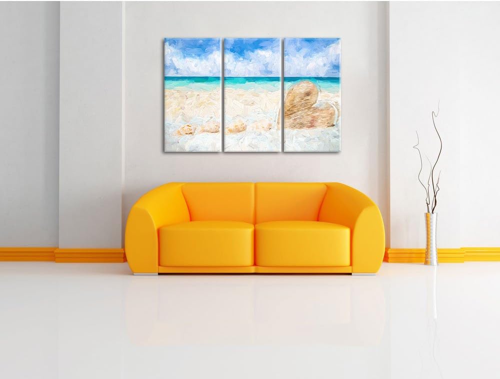 Pixxprint Sandstrand mit Muscheln als Leinwandbild/Grösse: 3 Teilig (120x80) cm/Wandbild/Kunstdruck/