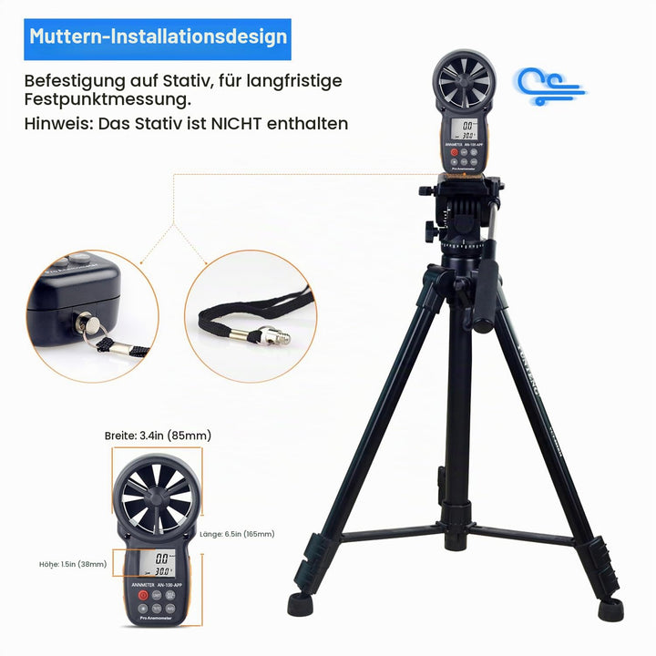 AIOMEST AI-100APP Bluetooth Digital Anemometer, Handgerät, Windgeschwindigkeitsmesser für Luftstromg