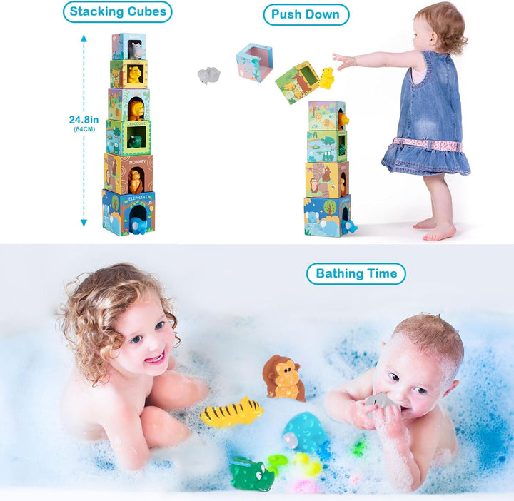 KMTJT Baby Stapelturm und Stapelwürfel ab 1 Jahr, Tier Montessori Spielzeug ab 1 2 3 Jahr, Geschenk