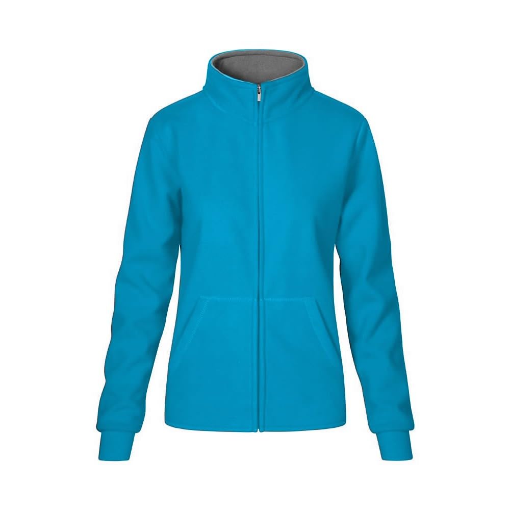 Doppel-Fleece Jacke Damen, Türkis - Hellgrau, L