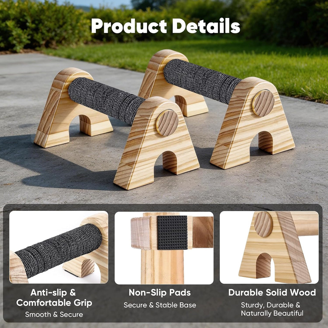 Premium Wooden Liegestützgriffe, 2 Rutschfeste, Stabile und Gelenkschonende Liegestützgriffe aus Hol