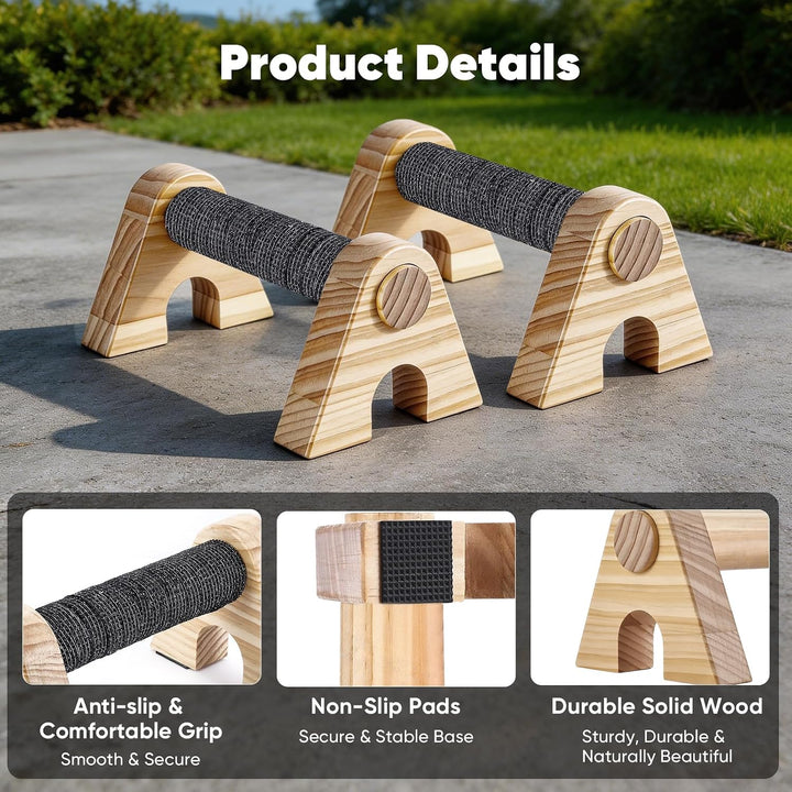 Premium Wooden Liegestützgriffe, 2 Rutschfeste, Stabile und Gelenkschonende Liegestützgriffe aus Hol