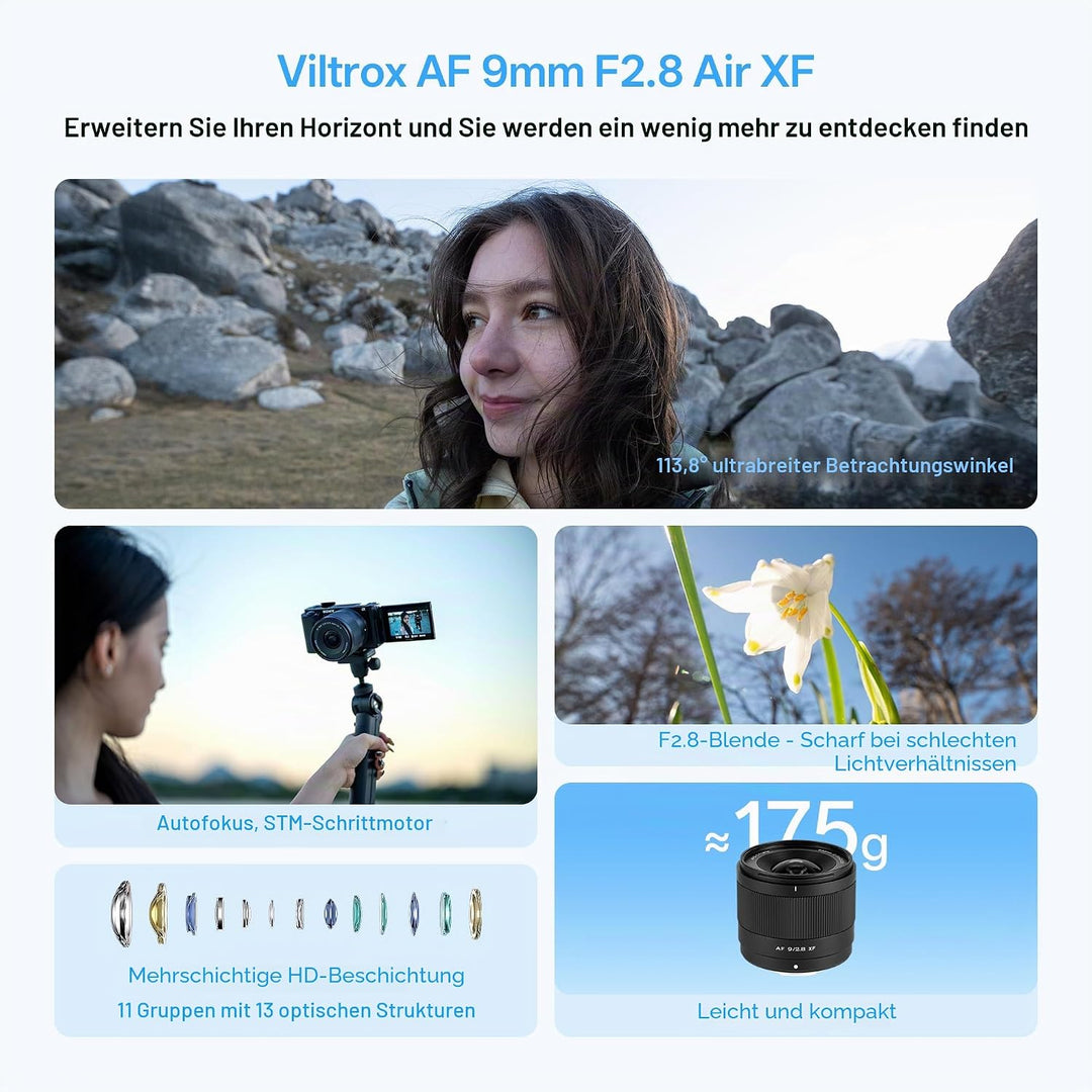 VILTROX AF 9mm F2.8 f/2.8 Air Objektiv für Fuji X-Bajonett, 113,8° Ultraweitwinkel-Autofokus-Porträt