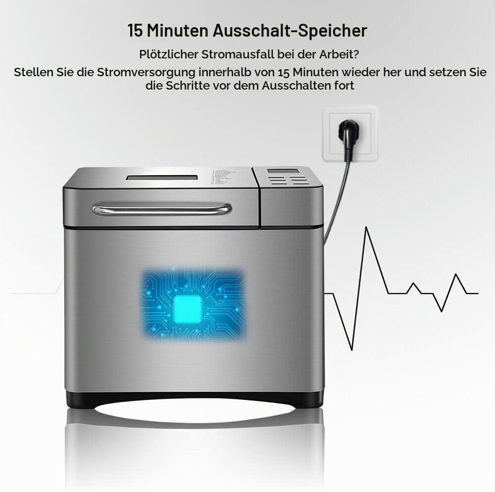 Brotbackautomaten 19 IN 1, Edelstahl Brotbackautomaten mit Digital Touch Panel, 650W Brotbackmaschin