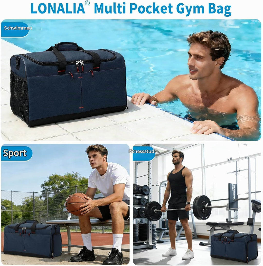 55L Sporttasche &amp; Reisetasche für Herren Gross - mit Schuhfach &amp; Nassfach - Trainingstasche, Tasche