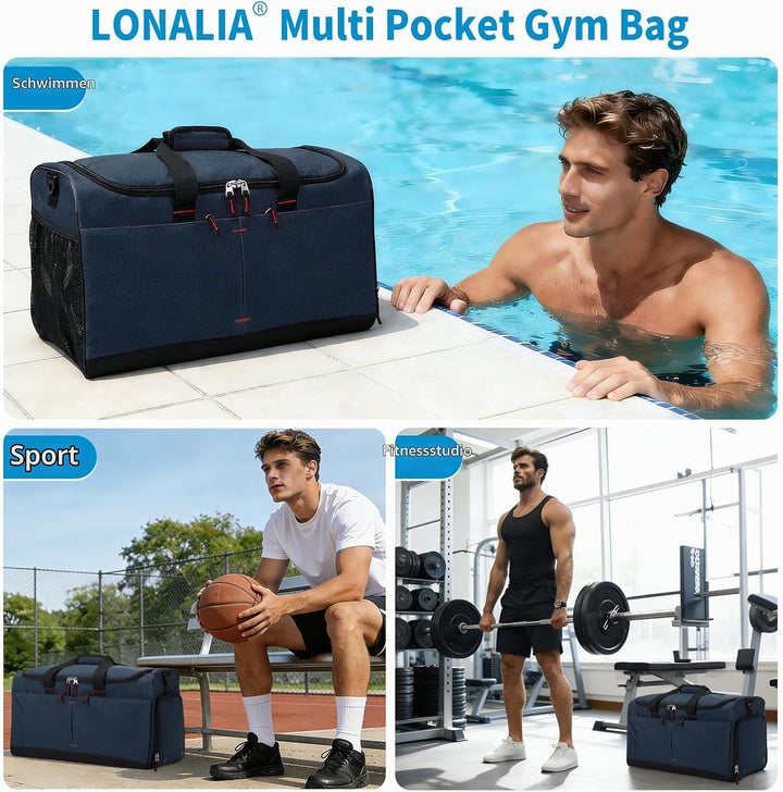 55L Sporttasche &amp; Reisetasche für Herren Gross - mit Schuhfach &amp; Nassfach - Trainingstasche, Tasche