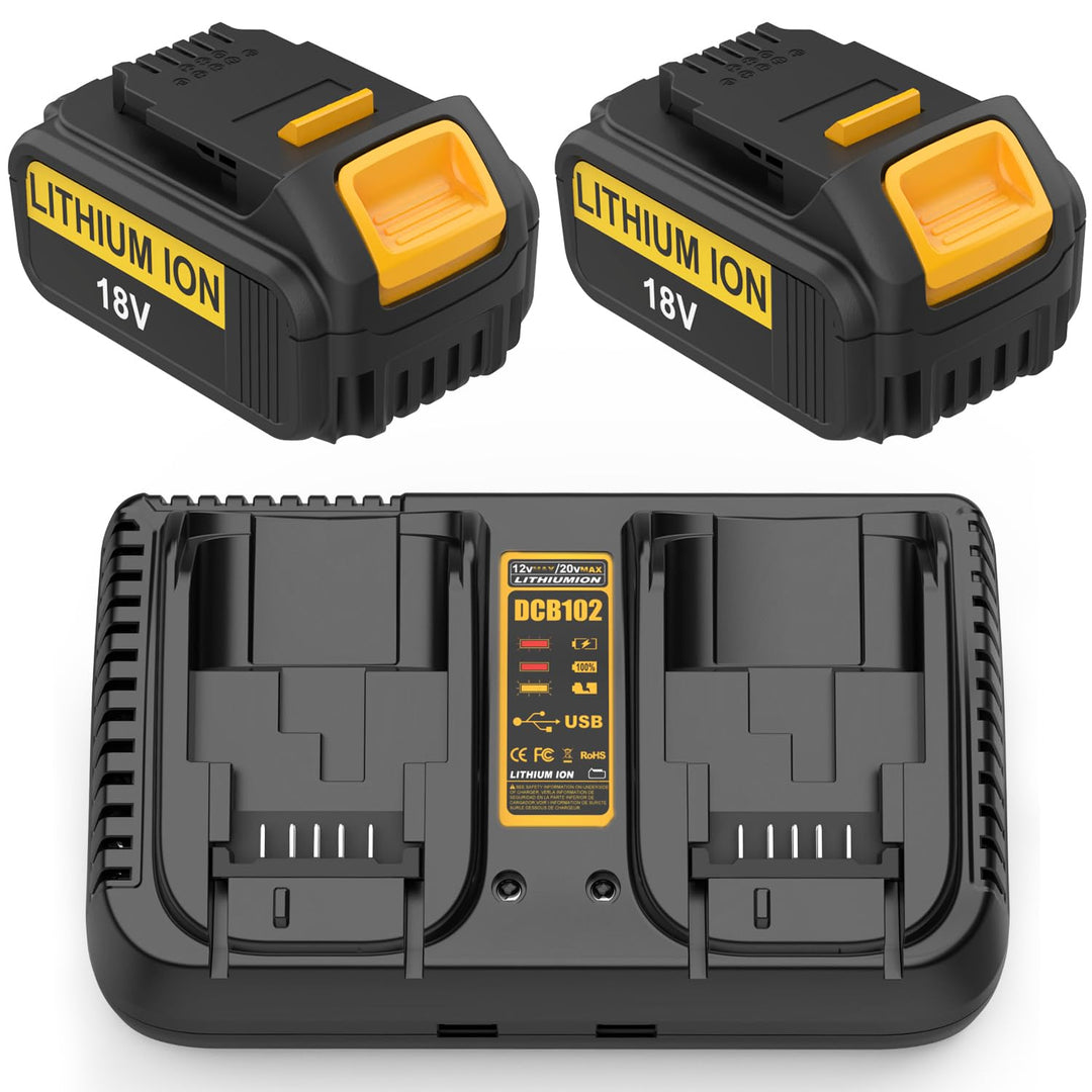 Energup 2 Stück 18V 5.0Ah Ersatzakku + DCB102 Ladegerät für Dewalt Akku 18V DCB184 DCB200 DCB182 DCB