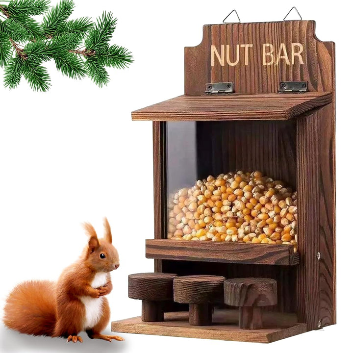 NAVESO Eichhörnchen Futterhaus, Eichhörnchen Haus Wetterfest,Eichhörnchenhaus aus Holz mit Runden Tr