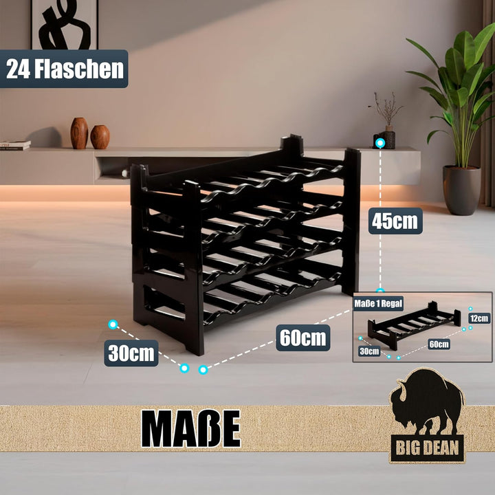 BigDean Flaschenregal stapelbar für 24 Flaschen Weinregal aus Kunststoff Schwarz Getränkeregal Flasc