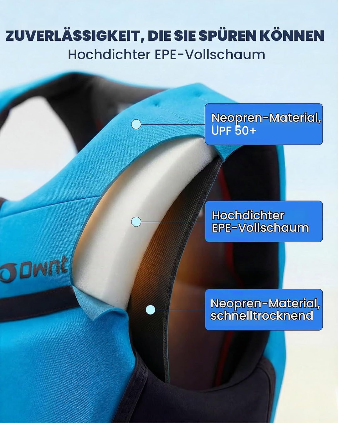 Owntop Schwimmhilfe für Jugend Kinder, Verstellbare Auftriebsweste Unisex, Schwimmweste mit Doppelte