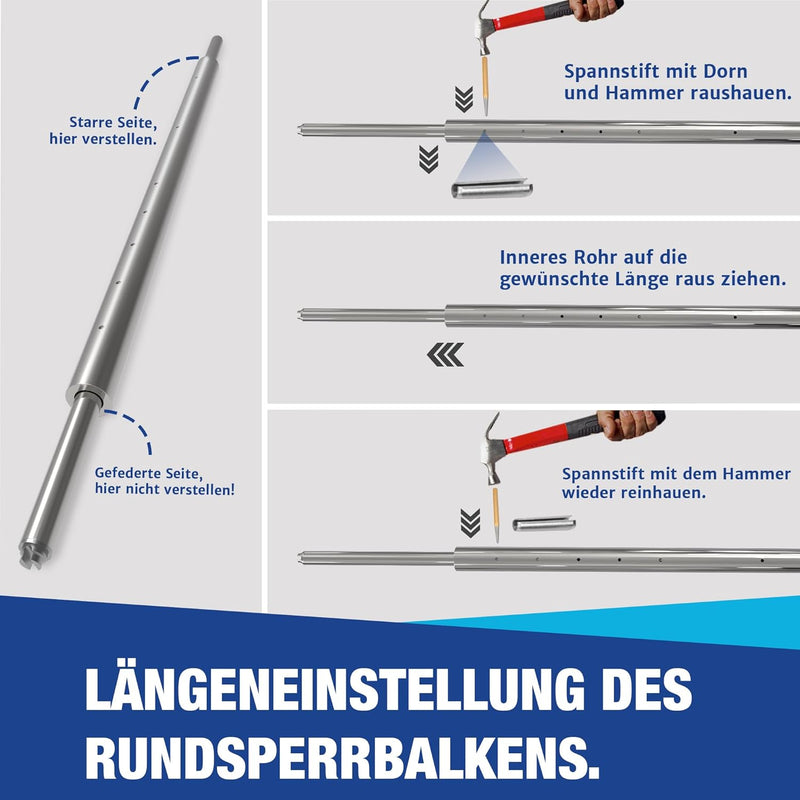 NTG Rundsperrbalken, Sperrstange, Klemmbalken, 1200-1600 mm, Kombizapfen 19/24mm | für Airlineschien