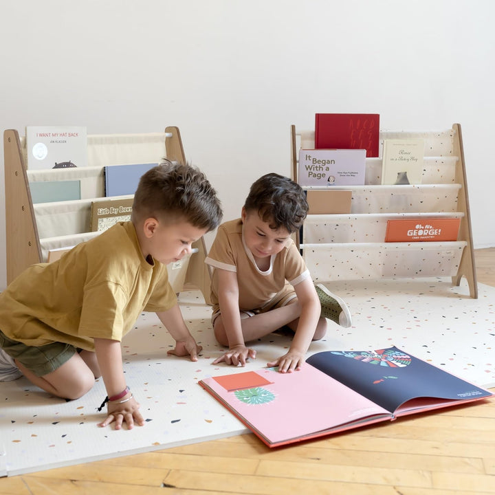 3 Sprouts Kinder Bücherregal aus Holz – Montessori Regal für Kinderzimmer - Terrazzo Creme, Terrazzo