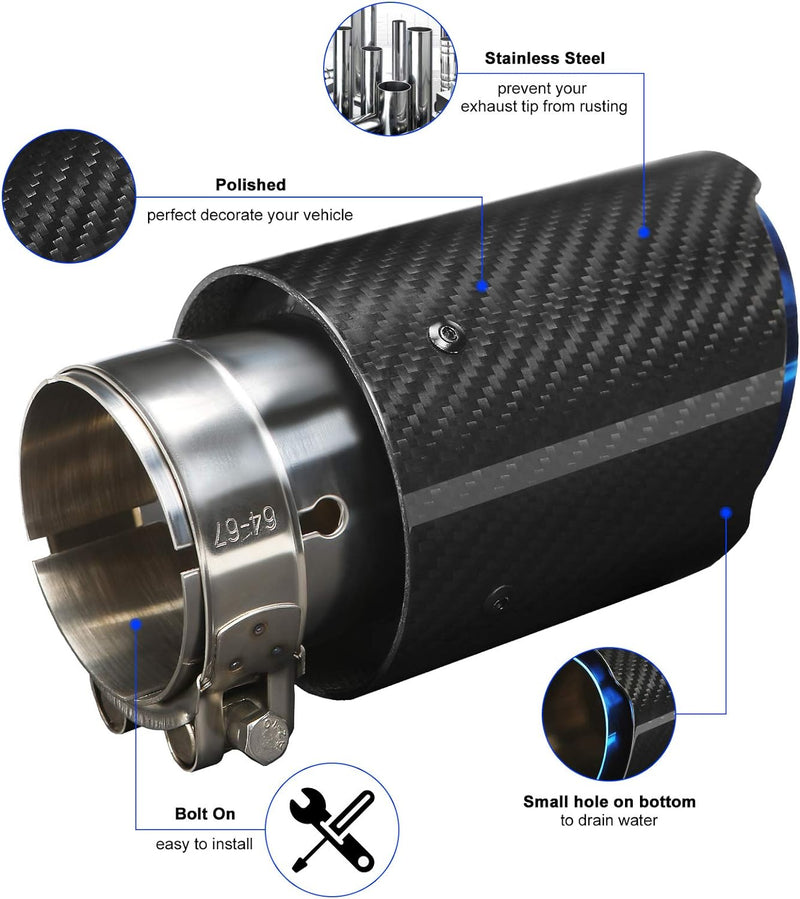 Krtopo 63mm Auspuffspitzen Auspuff Edelstahl und Glänzende Kohlefaser Auto Auspuff Endrohr, Einlass